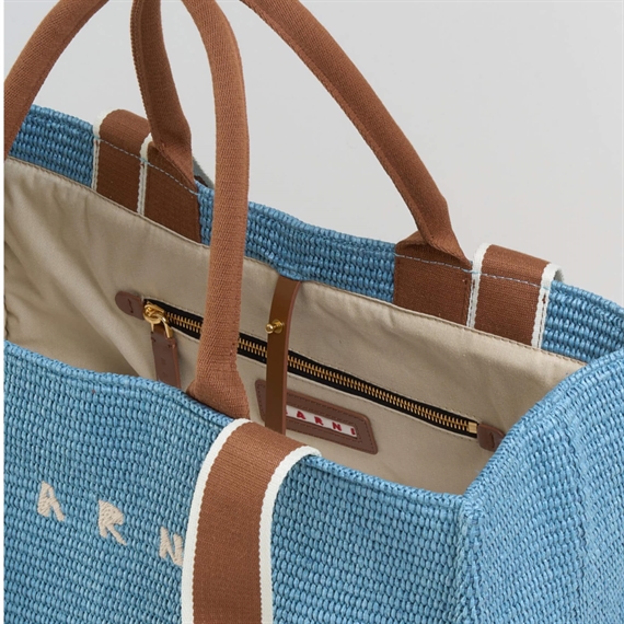 Marni Large Raffia Tote Bag, Opal/Moca 